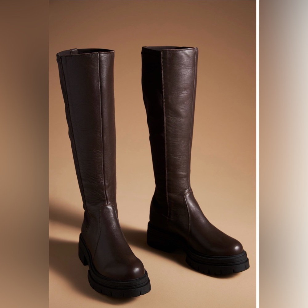 Anthropologie Boots LEATHER Sz 36EU/6US brown knee high lug sole EXCELLENT COND